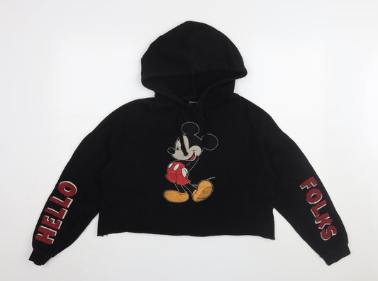 Front view of Pull&Bear Women's Black Mickey Mouse Hoodie M