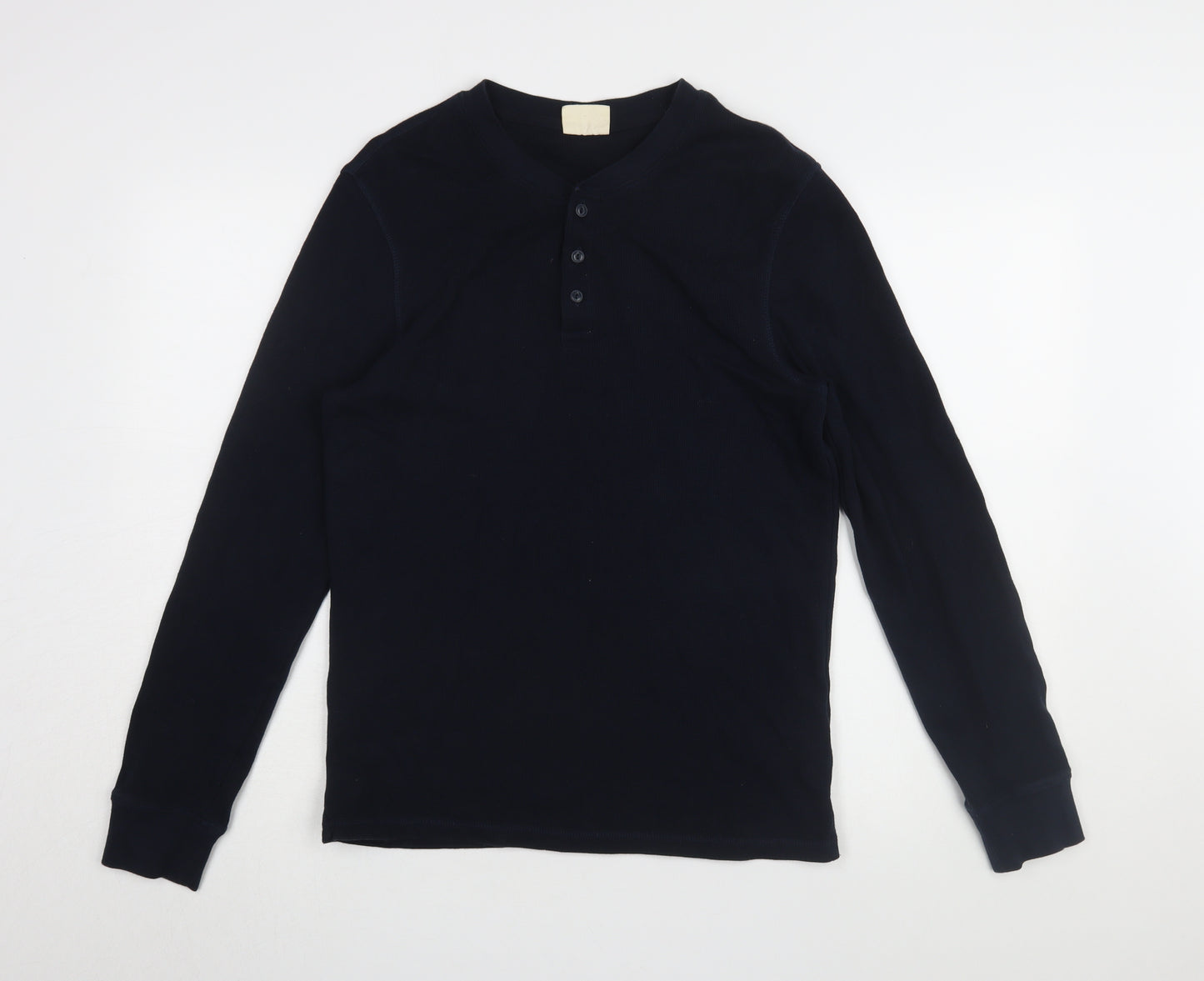 Marks & Spencer Black Long Sleeve Henley T-Shirt, S