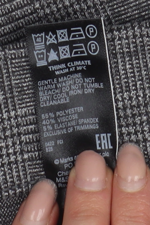 Marks and Spencer Grey Wide-Leg Check Trousers - Size 14