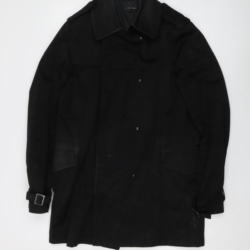 Cecil Gee Men's Black S Trench Coat Belted Long Cotton