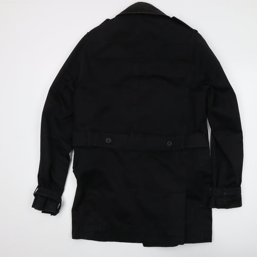 Cecil Gee Men's Black S Trench Coat Belted Long Cotton