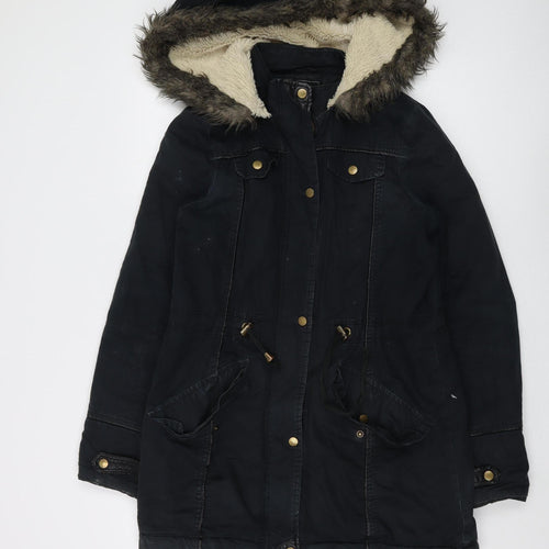 Brave Soul Women's Black Parka Jacket Size 10, Hooded