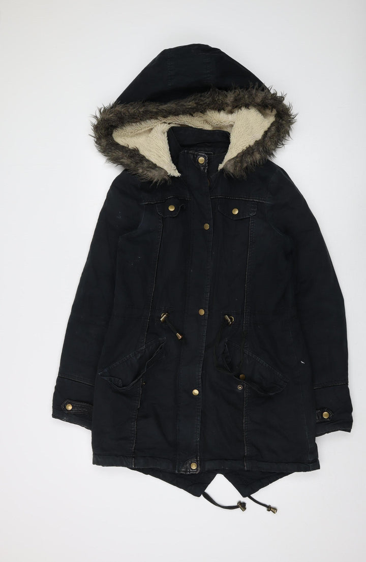 Brave Soul Women's Black Parka Jacket Size 10, Hooded