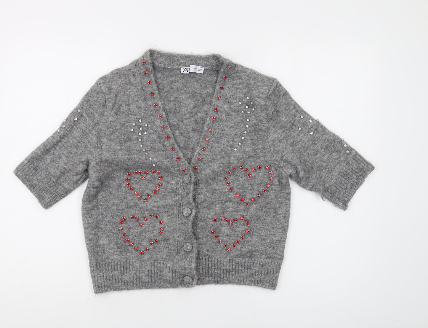 Zara Women's Grey V-Neck Cardigan, Size 12, Chic