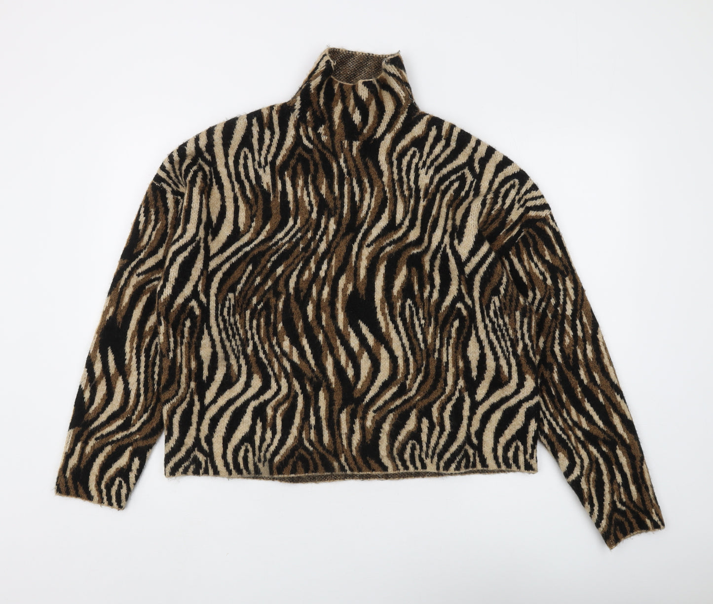 Zara Women's Zebra Print High Neck Jumper M