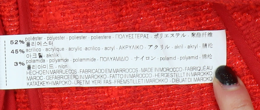 Zara Women's Red Geometric Tweed Coat XS