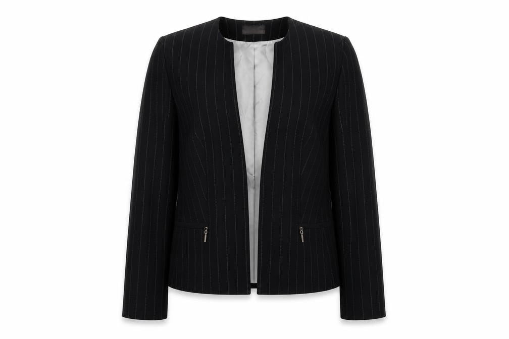 Front view of Principles Women's Black Pinstripe Blazer, size 14
