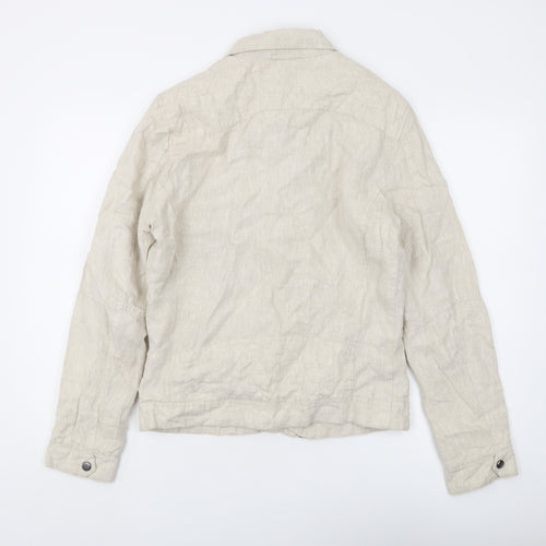 Zara Men's Beige Linen Bomber Jacket - Size M, Casual