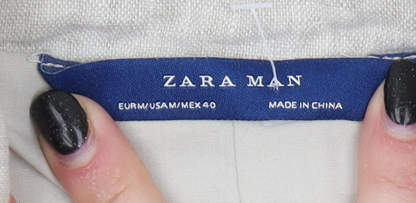 Zara Men's Beige Linen Bomber Jacket - Size M, Casual