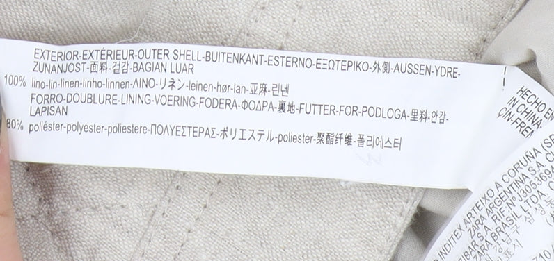 Zara Men's Beige Linen Bomber Jacket - Size M, Casual