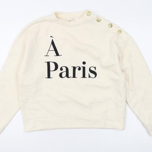 H&M Women’s Ivory XS Pullover Sweatshirt Button Accents