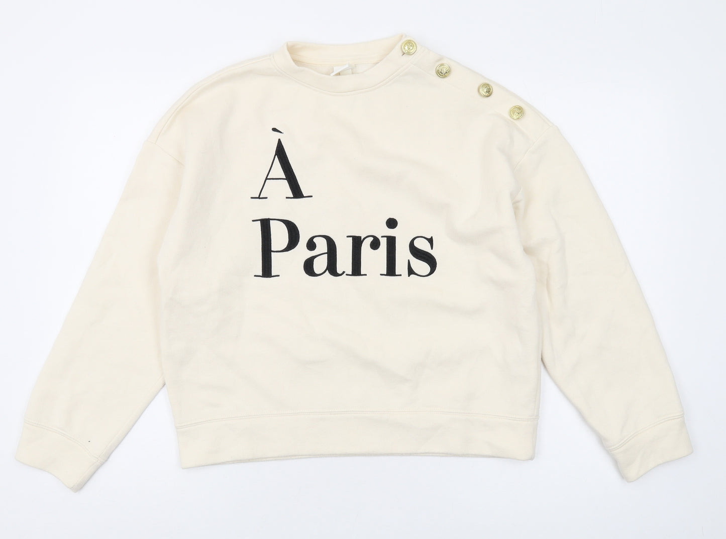 H&M Women’s Ivory XS Pullover Sweatshirt Button Accents