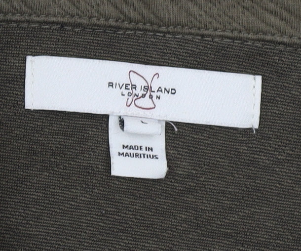 River Island Men's Green Full Zip Collared Sweatshirt L