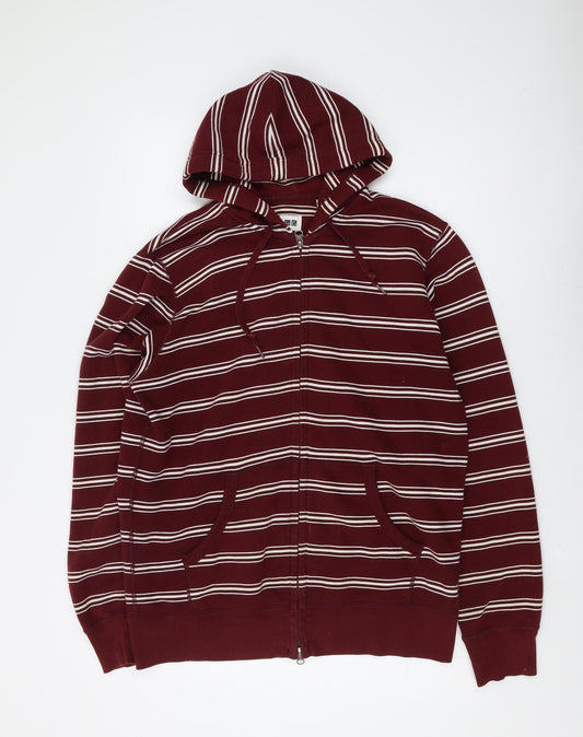 Uniqlo Men's Red Striped Full Zip Hoodie L Size