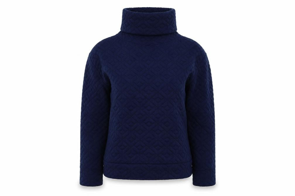Front view of GapFit Women's Blue Geometric Mock Neck Sweatshirt XS