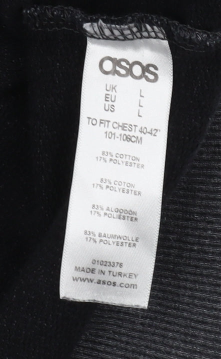 ASOS Men's Black Pullover Sweatshirt L Cotton Blend