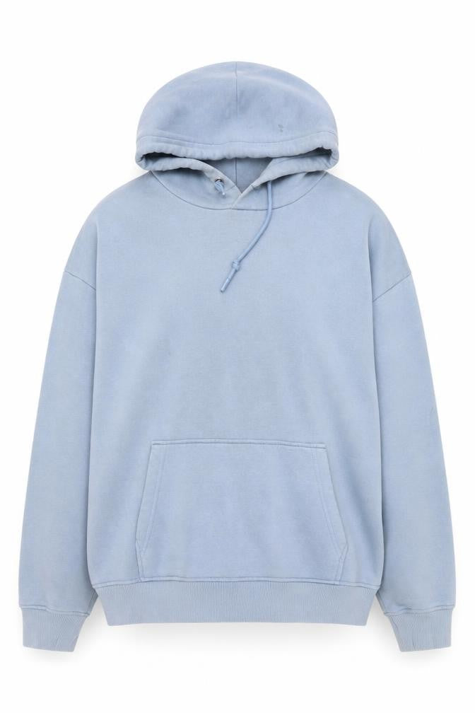 Front view of Zara Men's Blue Pullover Hoodie, size M, Autumn Style