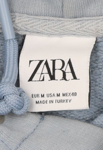 Zara Men's Blue Pullover Hoodie, Size M, Autumn Style