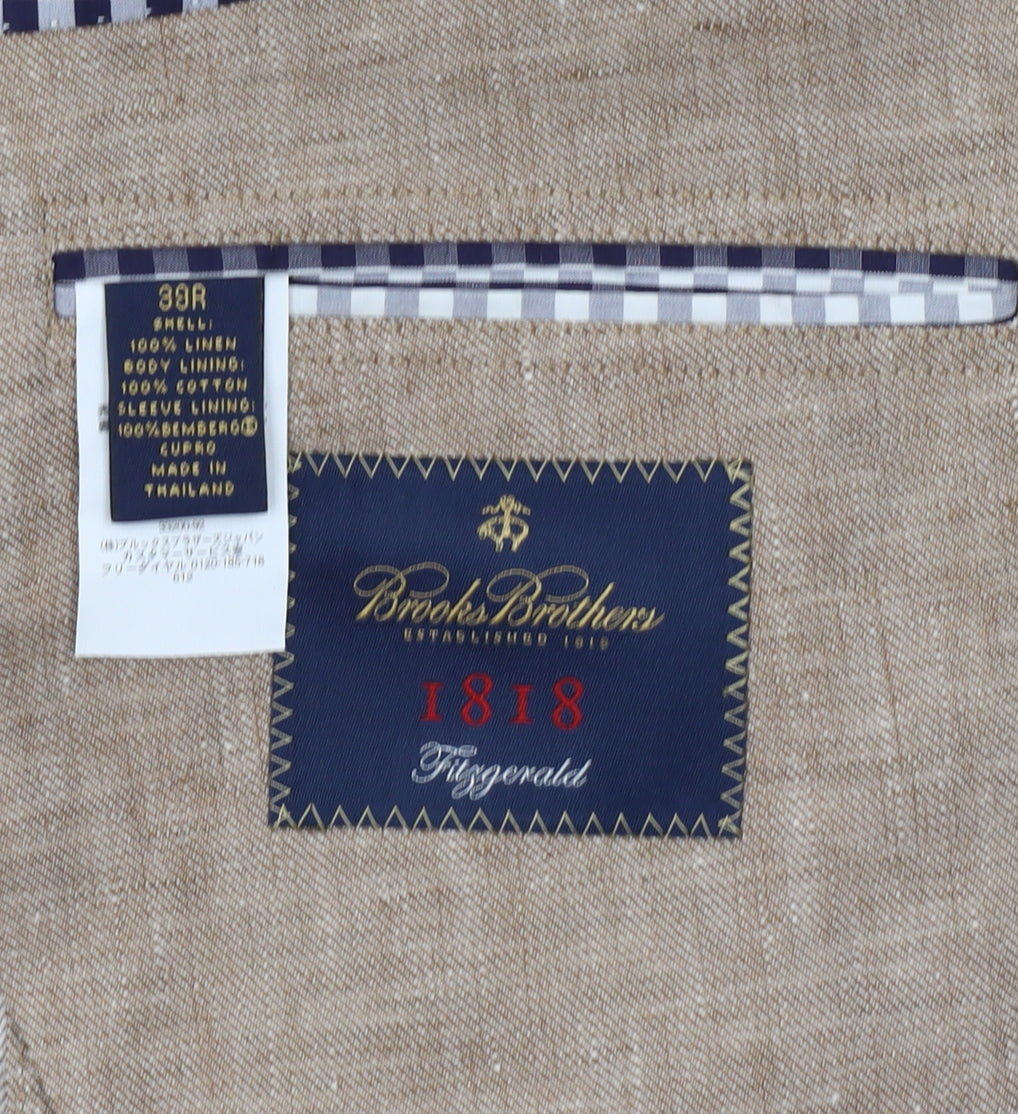 Brooks Brothers Men's Beige Linen Blazer, 38R, Casual Summer
