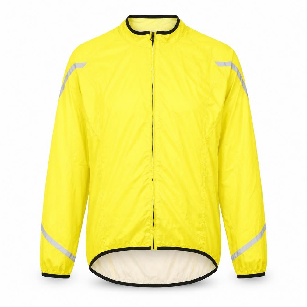 Front view of b'twin Men's Yellow Cycling Windbreaker Jacket XL