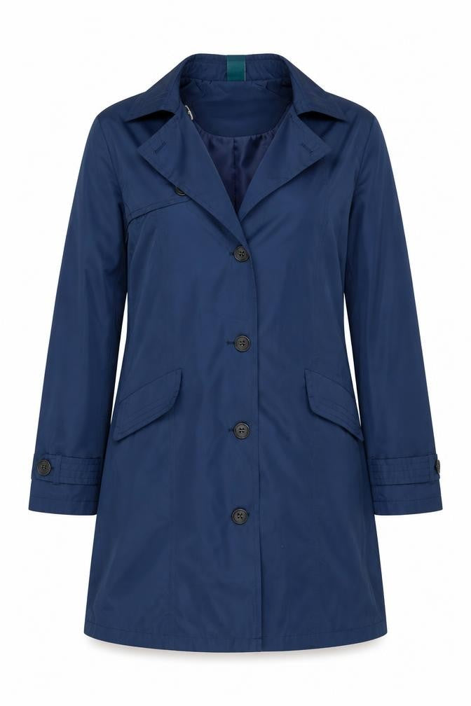 Front view of Amber Women's Blue Mid-Length Overcoat -, size 14