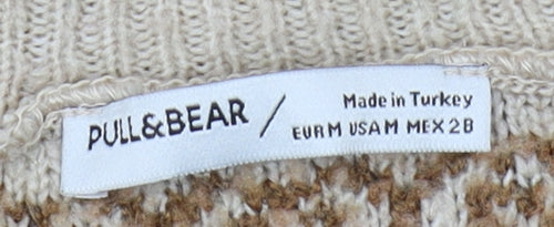 Pull & Bear Women's Beige Fair Isle Knit Jumper Size 12