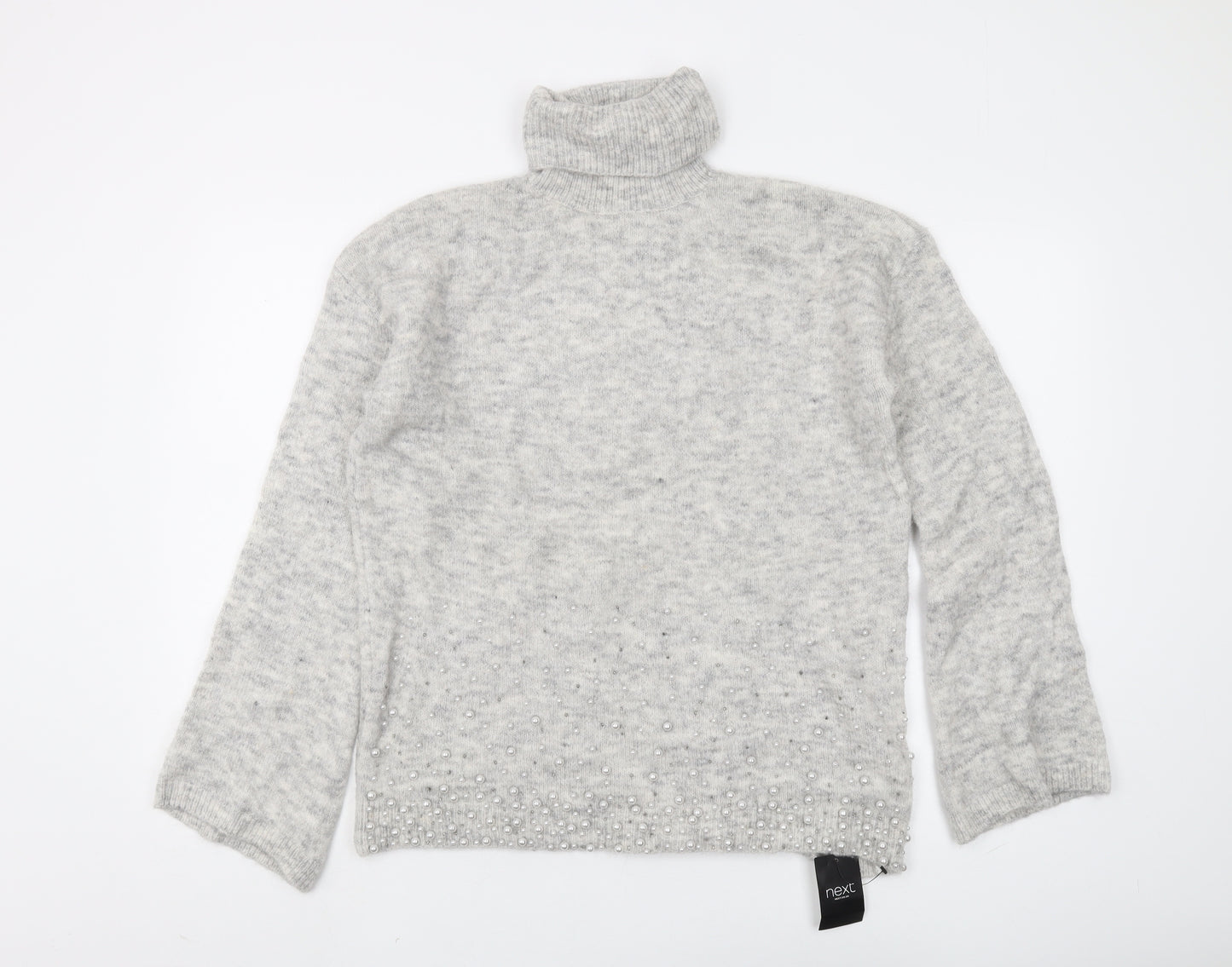 Next Women's Grey Roll Neck Jumper UK 10 Beaded