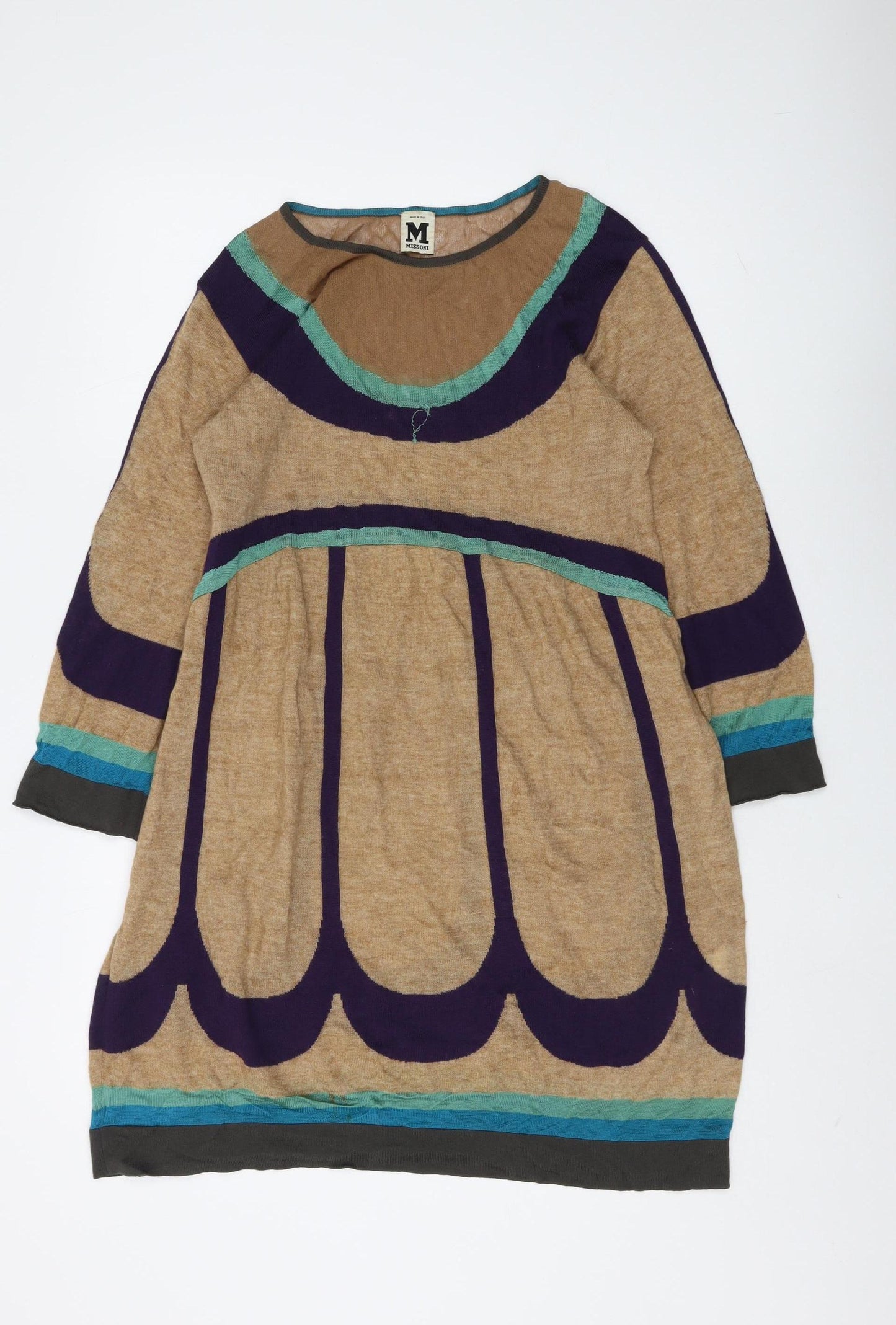 Missoni Women's Beige Multicoloured Shift Dress Size 12