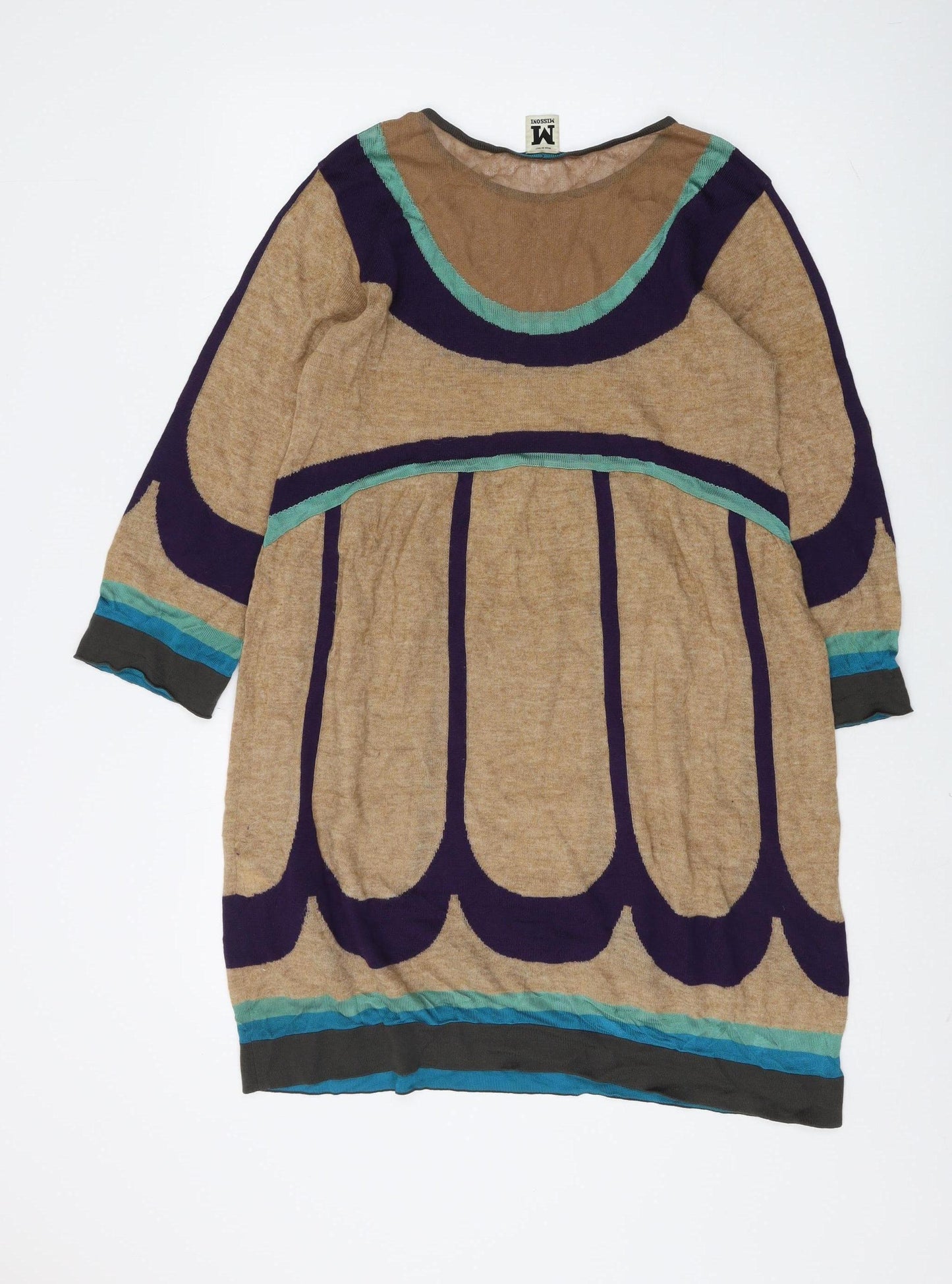 Missoni Women's Beige Multicoloured Shift Dress Size 12