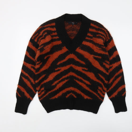 Next Women's XS Black Animal Print V-Neck Jumper