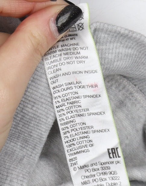 Marks and Spencer Boys Black Grey Pullover Hoodie 13-14 Years