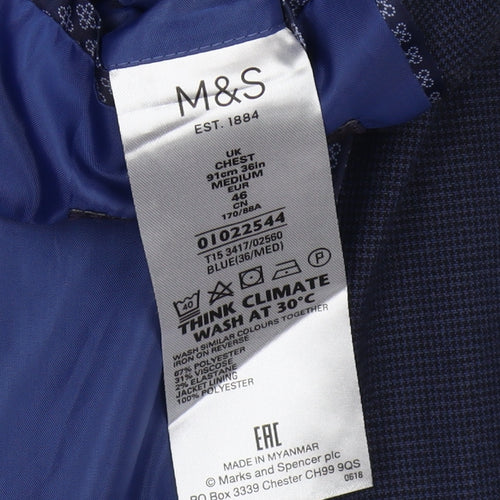 Marks and Spencer Men's Blue Blazer 36 Regular Fit