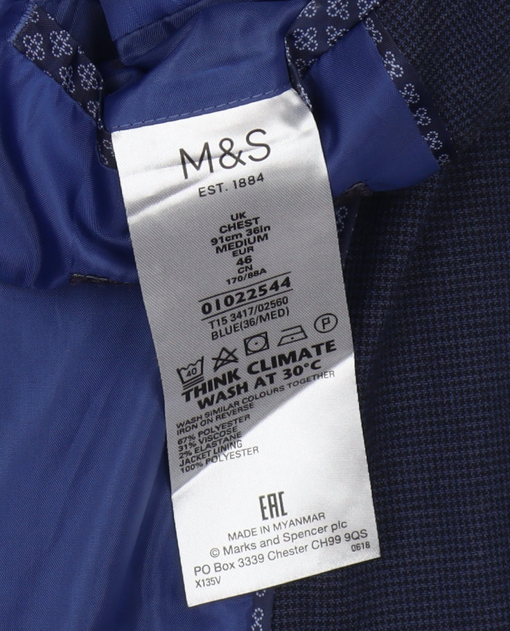 Marks and Spencer Men's Blue Blazer 36 Regular Fit