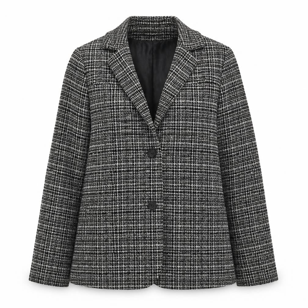 Front view of Marks & Spencer Women's Black Plaid Suit Jacket