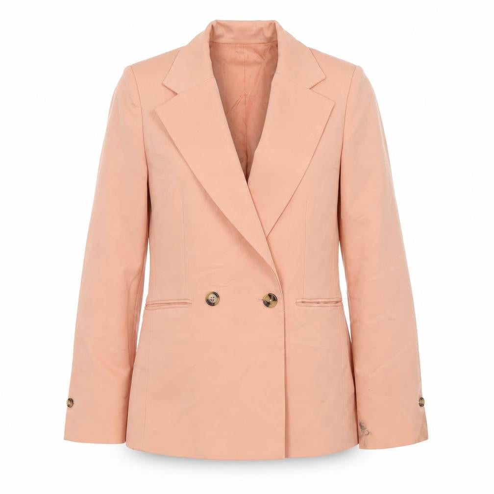 Front view of Mango Women's Pink Double Breasted Blazer XXS