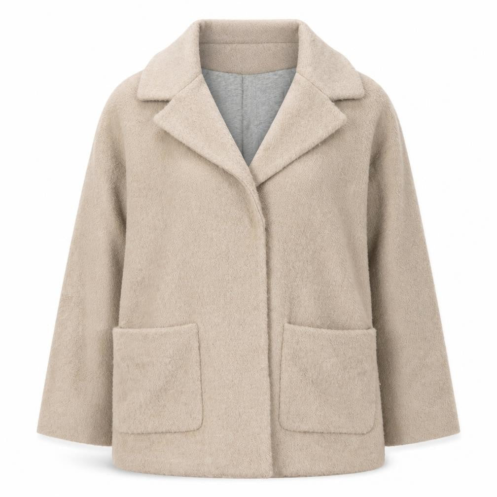 Front view of Topshop Beige Women's Coat, size 14, with Button Closure