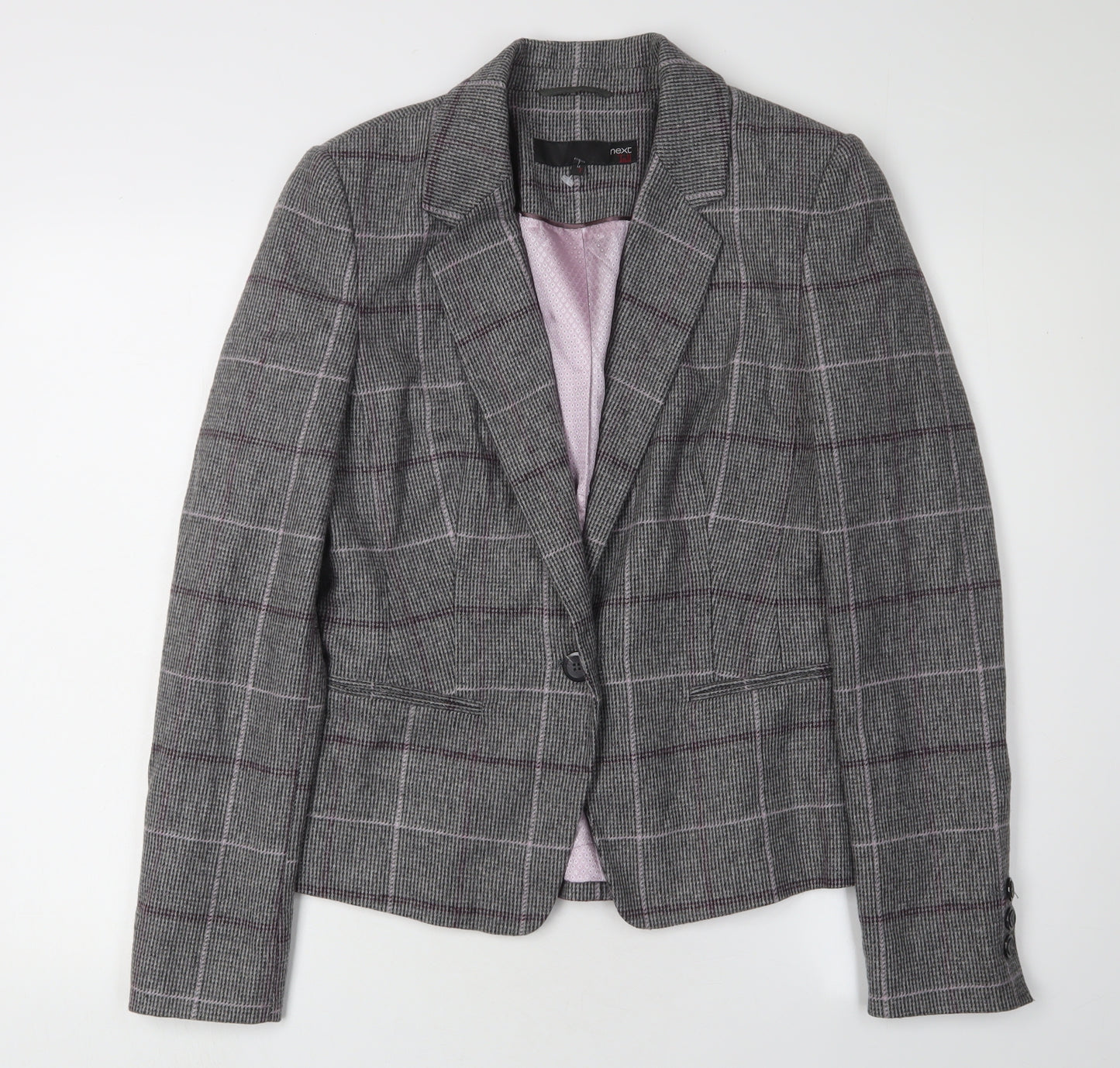 Next Women's Grey Check Suit Jacket Size 12 Tall