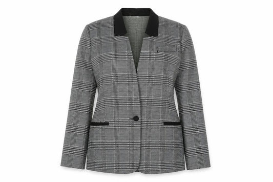 Front view of Wuli:Luu Women's Grey Check Blazer Jacket, size 10