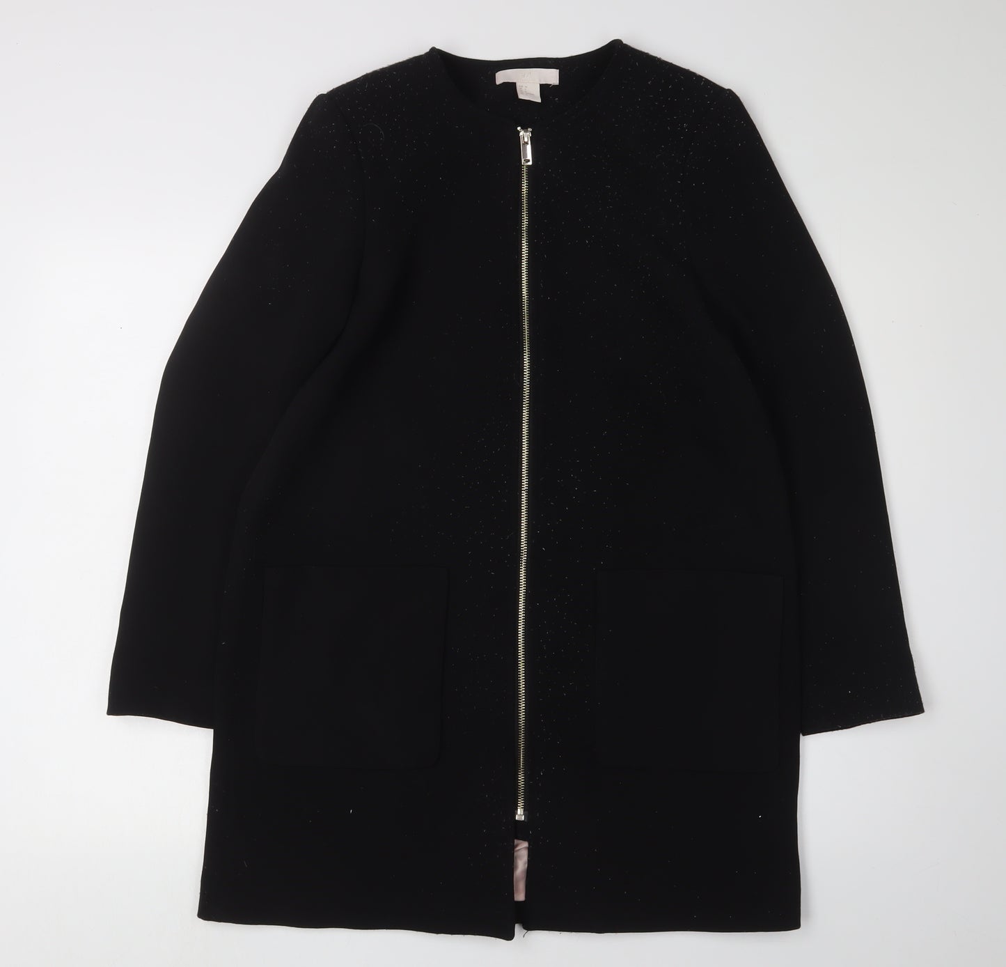 H&M Women's Black Mid-Length Coat, Size 8, Full Zip
