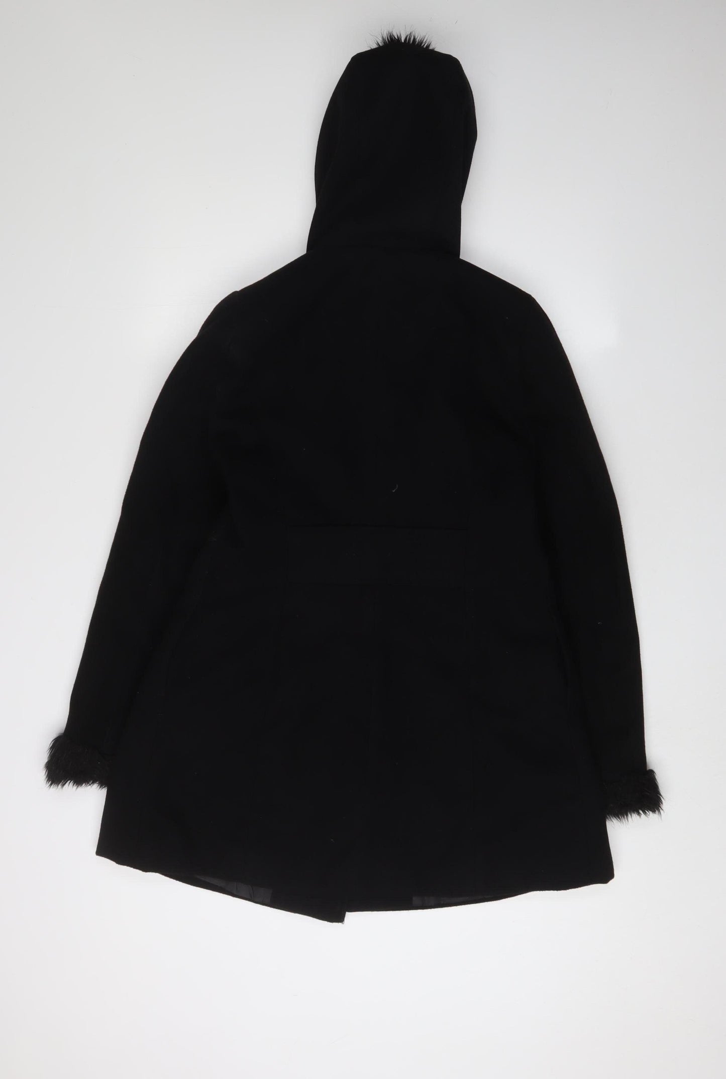 Dorothy Perkins Women's Black Fur Hooded Pea Coat Size 10