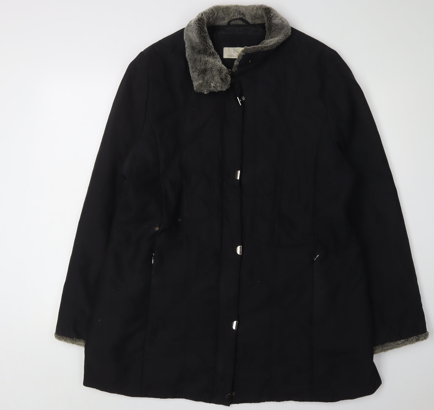 BHS Women's Black Fur Trim Overcoat Size 18