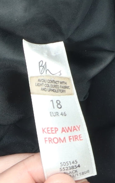 BHS Women's Black Fur Trim Overcoat Size 18