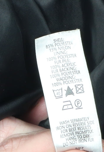 BHS Women's Black Fur Trim Overcoat Size 18