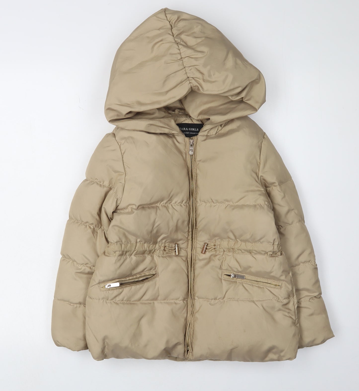 Zara Girls Beige Hooded Puffer Jacket Size 6-7 Winter