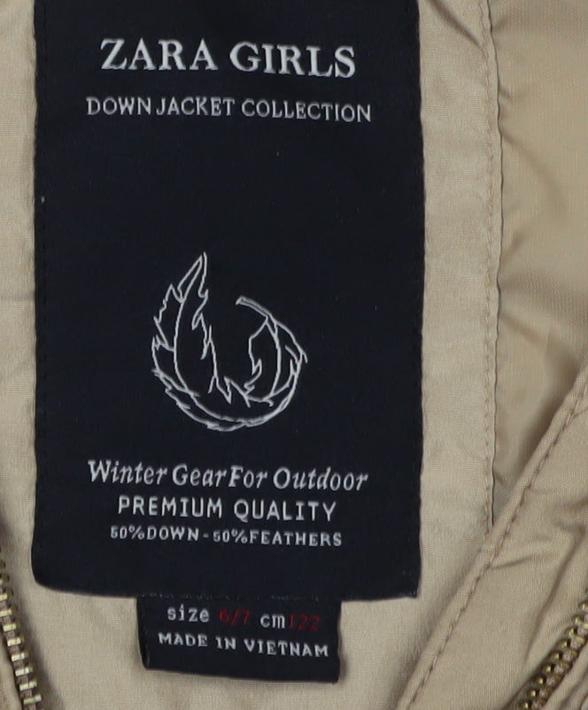 Zara Girls Beige Hooded Puffer Jacket Size 6-7 Winter