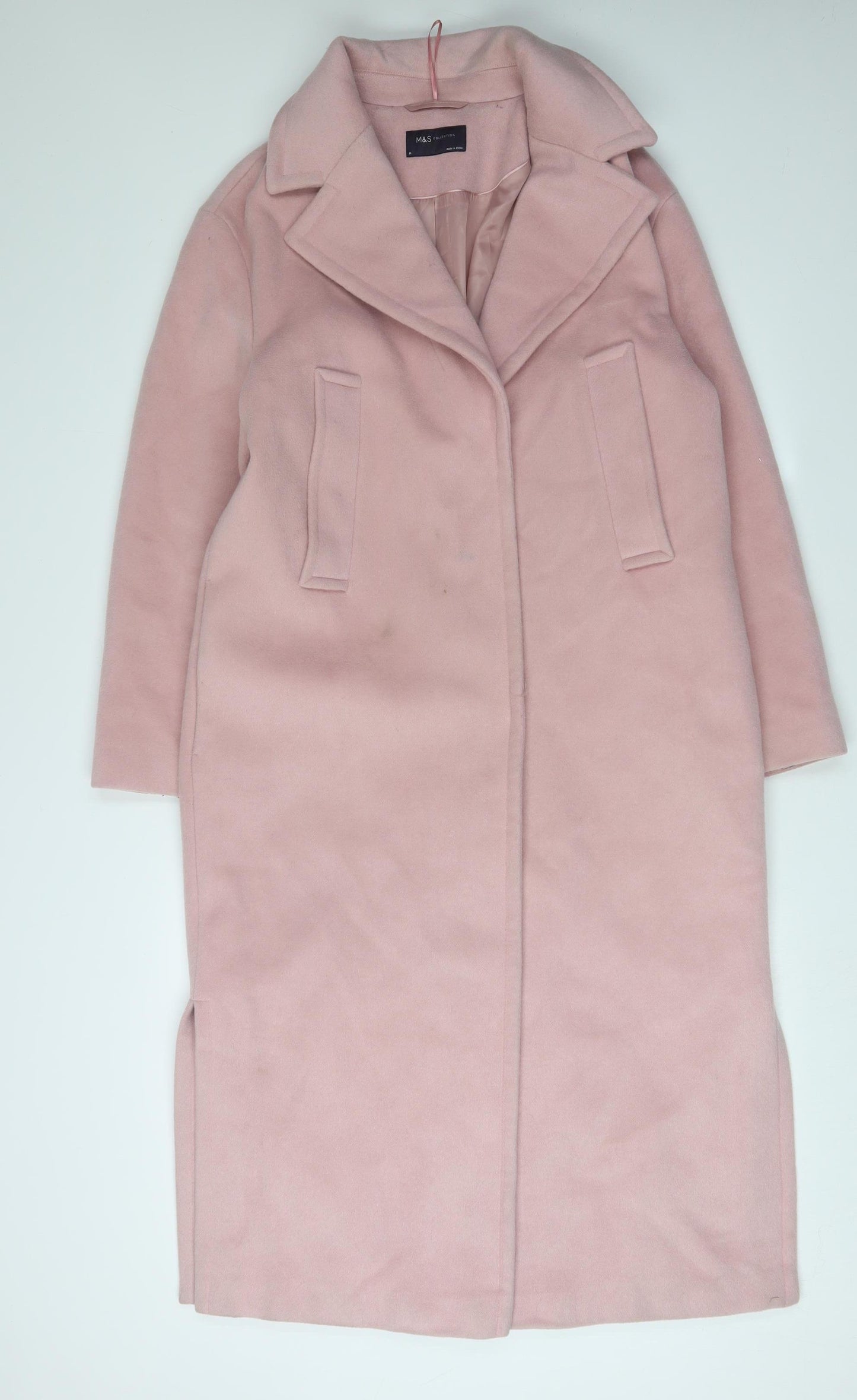 Marks and Spencer Women's Pink Long Overcoat, Medium, Classic Style