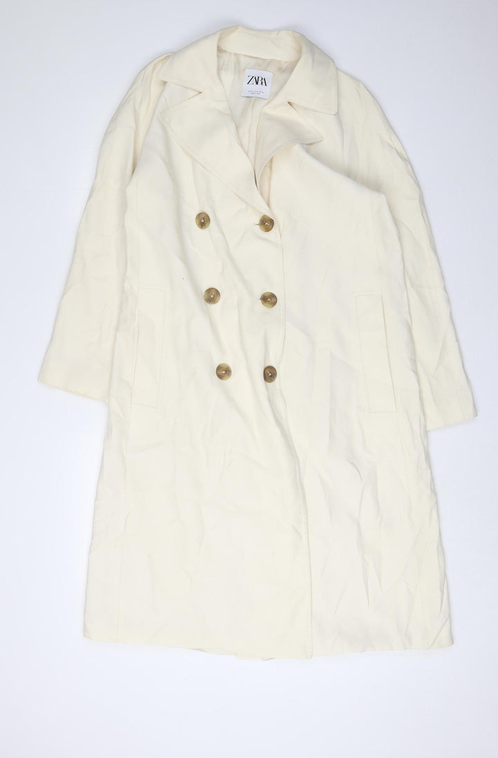 Zara Women's Ivory Trench Coat, Size 6, Classic Style