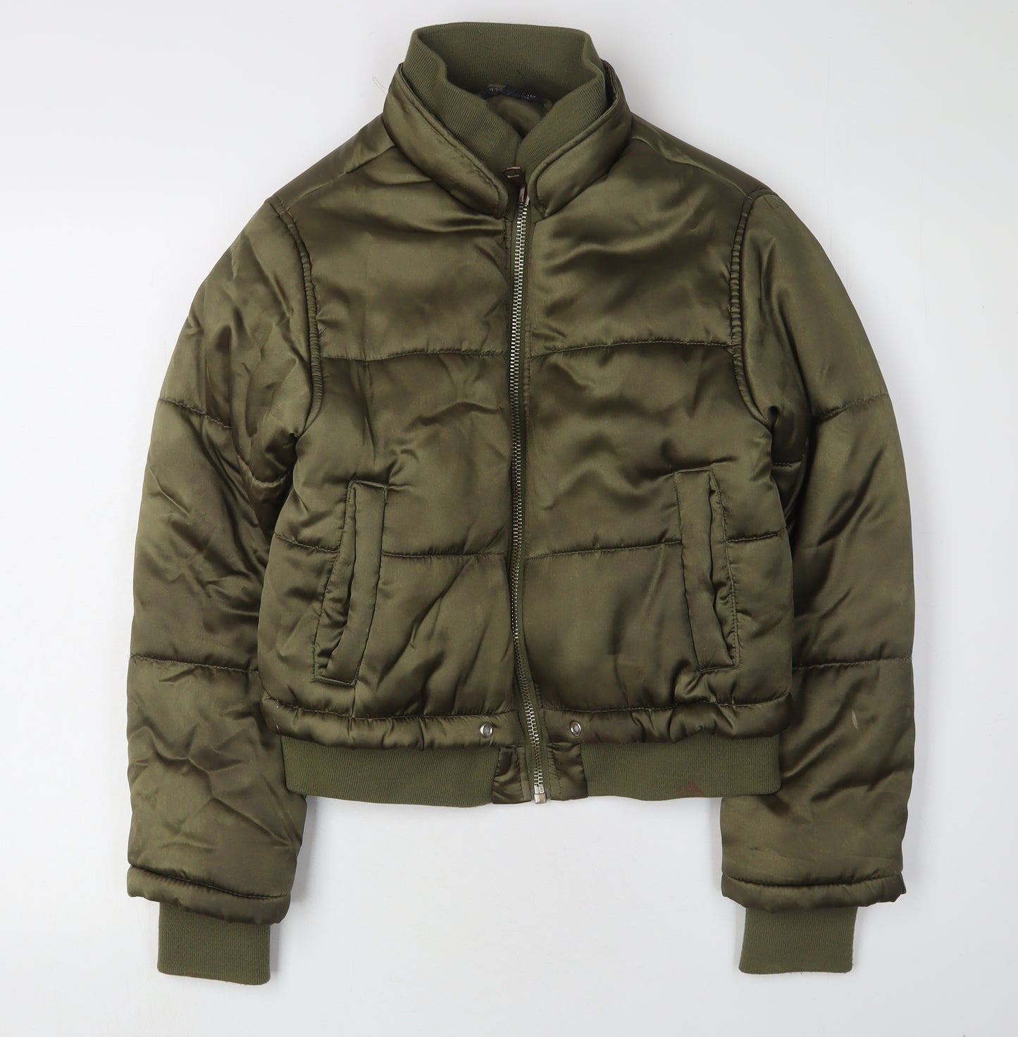 Topshop Women's Green Bomber Jacket Size 6 Winter Casual