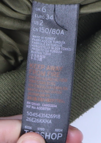 Topshop Women's Green Bomber Jacket Size 6 Winter Casual