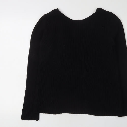 Zara Women's Black Cotton V-Neck Pullover Jumper M